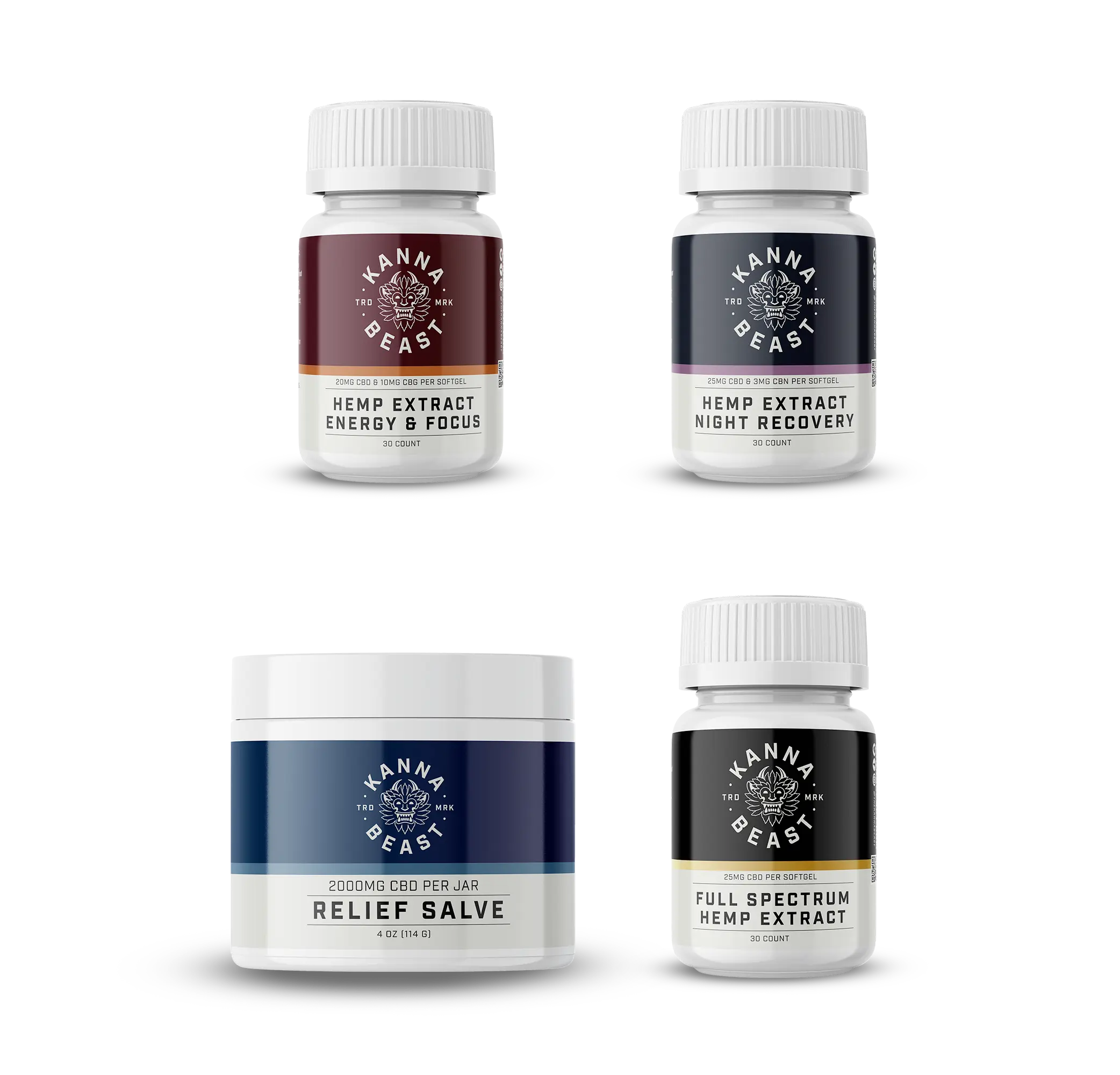 Kanna Beast CBD Athletic Recovery Bundle with four hemp extract products for complete training support