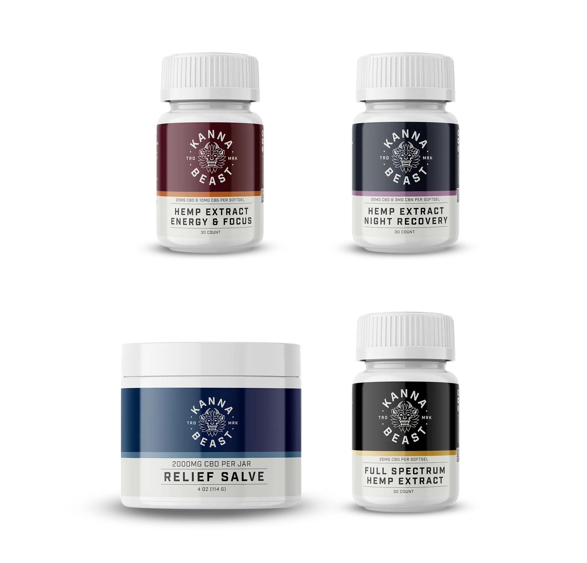 Kanna Beast CBD Athletic Recovery Bundle with four hemp extract products for complete training support