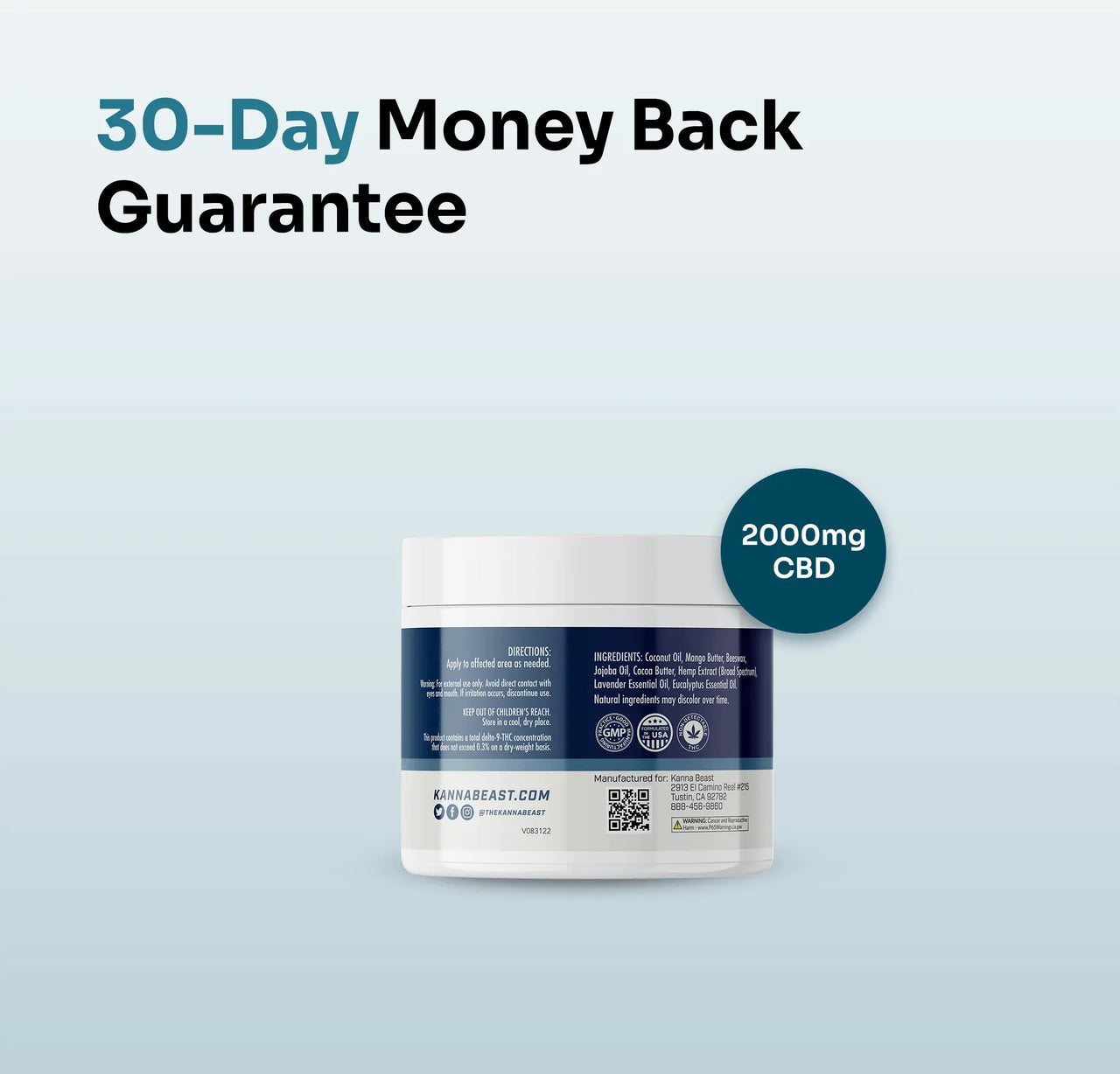 Kanna Beast CBD Relief Salve 2000mg jar with 30-day money back guarantee for athletes