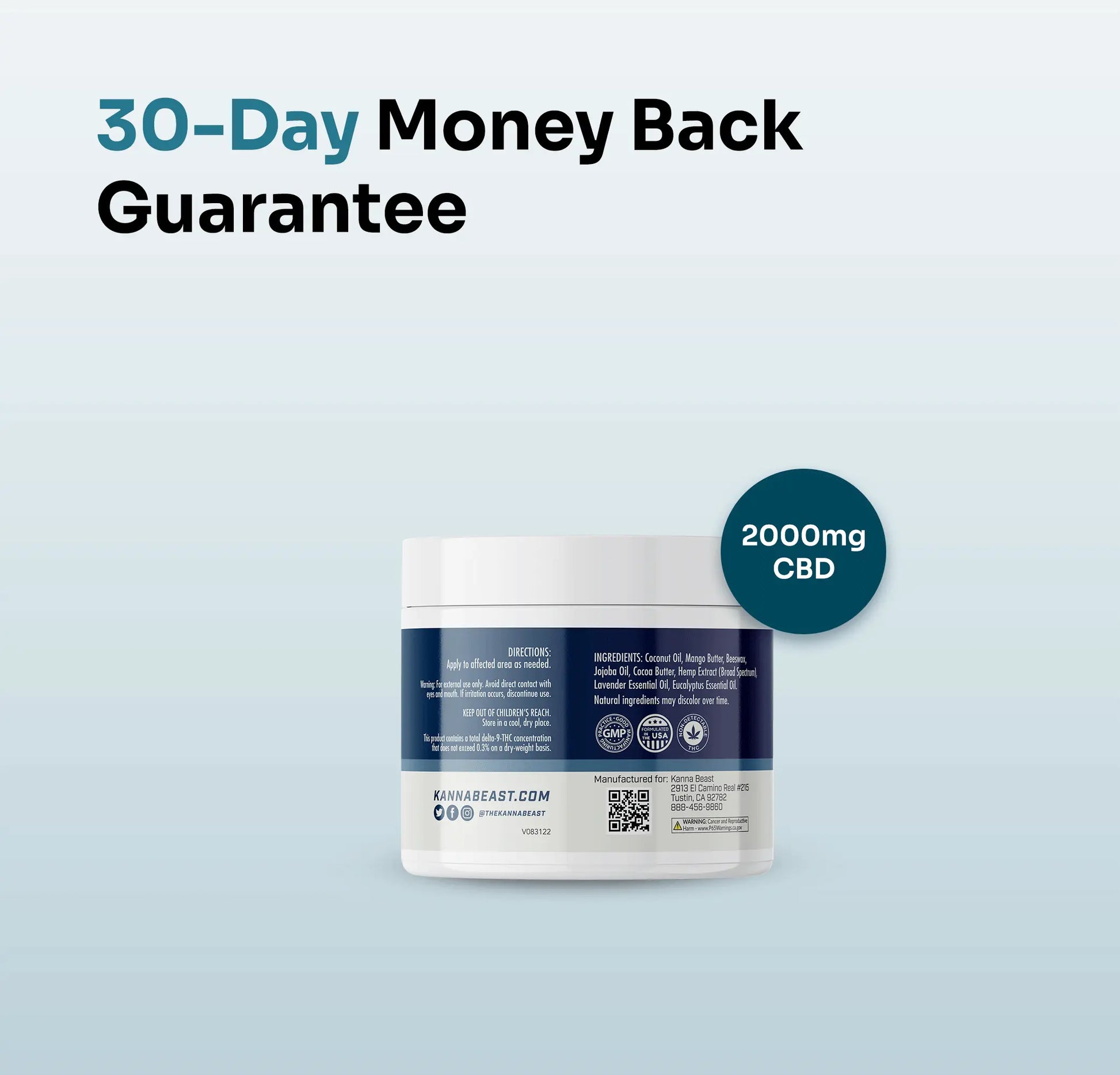 Kanna Beast CBD Relief Salve 2000mg jar with 30-day money back guarantee for athletes
