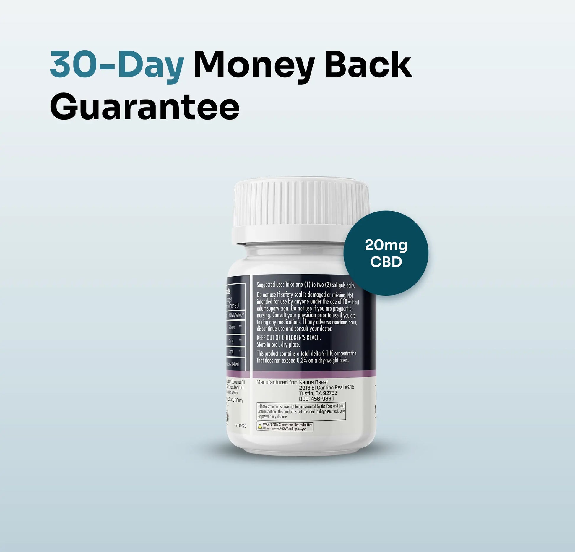 Full Spectrum CBD Softgels for Athletic Recovery with 30-Day Money Back Guarantee - Kanna Beast 20mg CBD per softgel